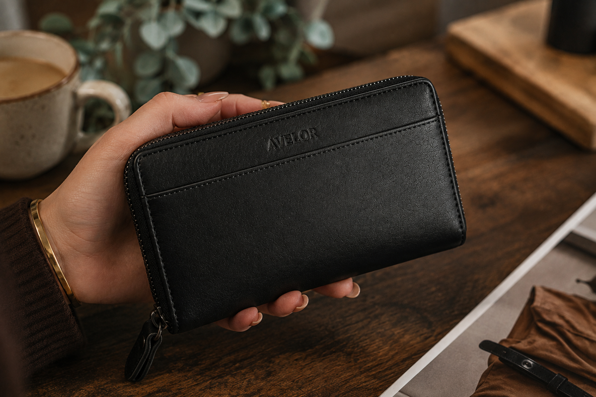 Portefeuille noir en cuir