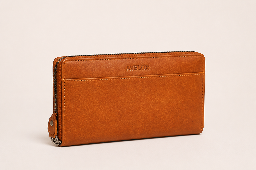 Portefeuille cognac en cuir