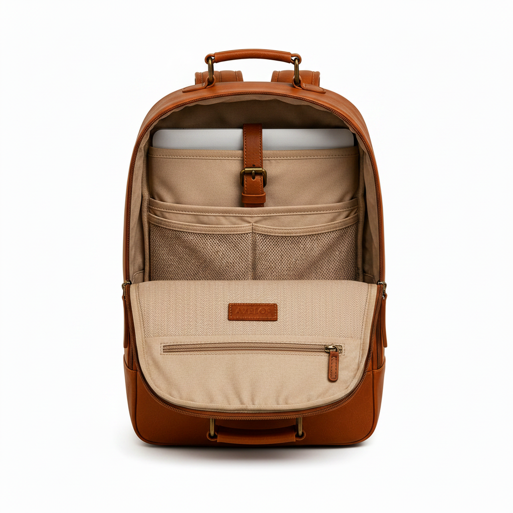 Intérieur du sac à dos en cuir Avelor