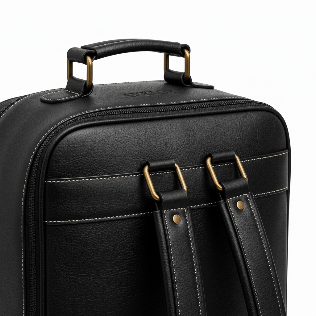 Poignet et anse du sac à dos noir en cuir Avelor