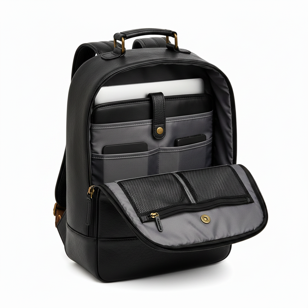Intérieur du sac à dos noir en cuir Avelor