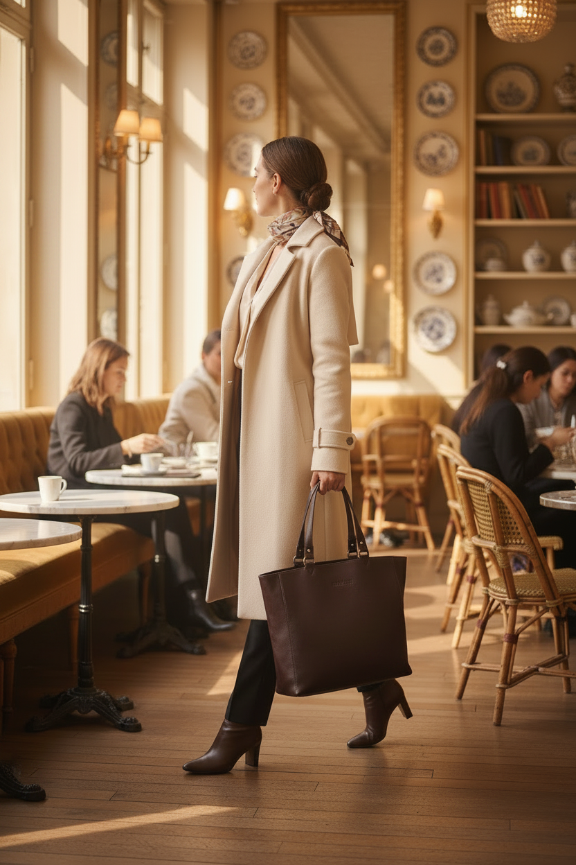 Tote bag marron foncé - café Paris v2